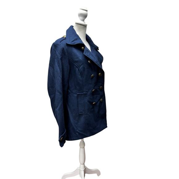CAbi Coat Size M Navy Blue Wool Blend Peacoat Gold Anchor Buttons - Picture 14 of 16
